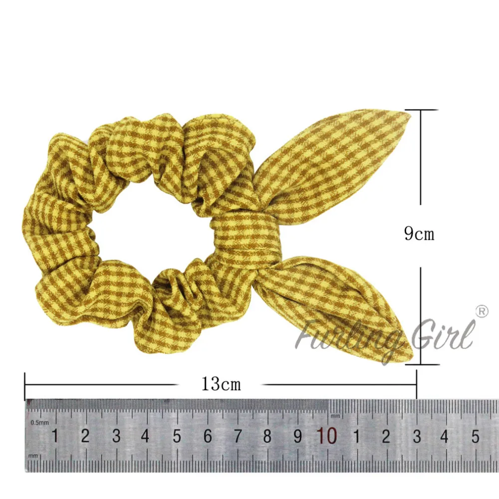 Furling Girl 1 PC Plaid Design Bunny Ears Hair Scrunchies Rabbit Ears Elastic Hair Bands Bowknot Hair Accessories Hair Bow