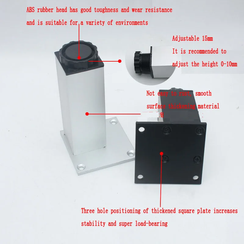 Pés ajustáveis da mobília do metal da liga de alumínio dos pés do armário 4 pces para a tabela material do elevador da almofada do pé do armário abs