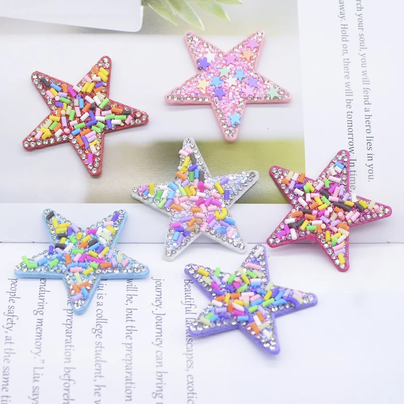 6Pcs 48mm Colorful Clay Sprinkle Star Rhinestone Applique for DIY Clothes Decor Patches Headwear Hair Clips Bow Accessories