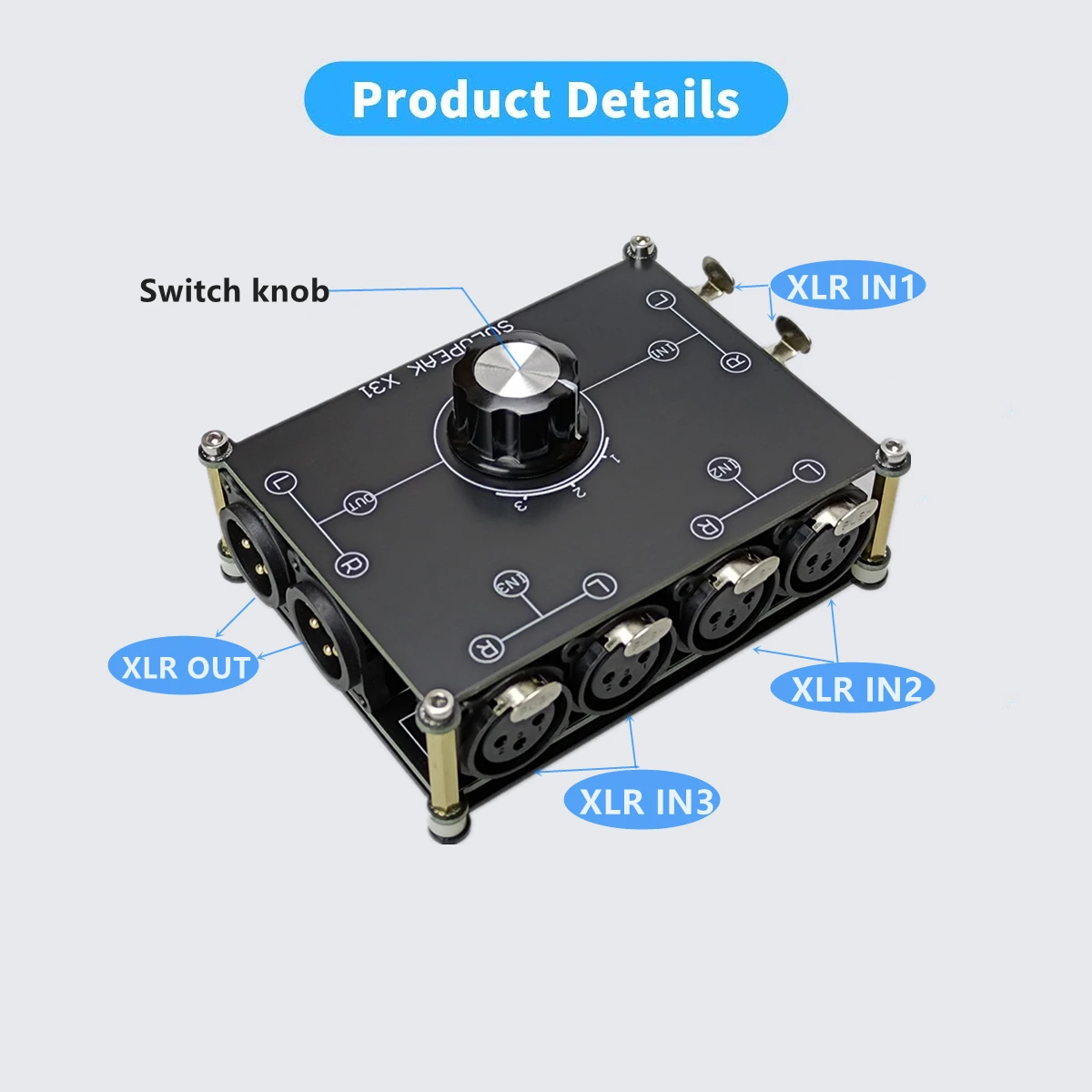 SOLUPEAK X31 XLR Cân Bằng Âm Thanh Stereo Chuyển Đổi 3 Trong 1-Ra Nguồn Tín Hiệu Nút Chọn Switcher Thụ Động Nút Chọn Bộ Chia hộp CN