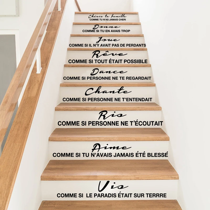 French Stair Staircase Vinyl Decal Sticker Cheris Ta Famille French Quote Cherish Your Family Floor Stair Home Decor