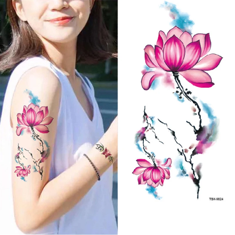 1Pc Beauty Waterproof Fake Temporary Tattoo Sticker 15 Style Flower Rose Flash Red Pink  Body Art Arm Fake Sleeve Women Tattoos