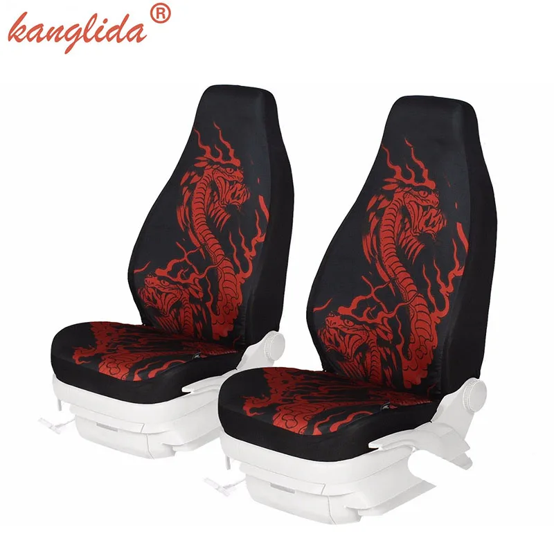 KANGLIDA 2X Car Seat Cover Set Dragon Highback Printed Seat Cushion Protector Universal Fit Most Car Front Seat Covers Orange