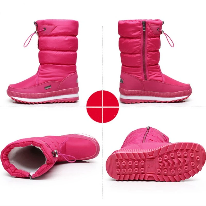 Botas de nieve impermeables y cálidas para mujer y niña, zapatos de algodón antideslizantes térmicos de terciopelo para esquiar al aire libre y senderismo, Invierno