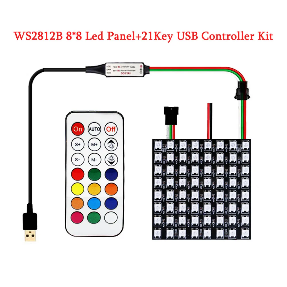 WS2812b 16X16 8X8 8X32 LED Pixel Matrix 21Key USB RGB Controller Individually Addressable WS2812 Flexible Panel Screen Module 5V