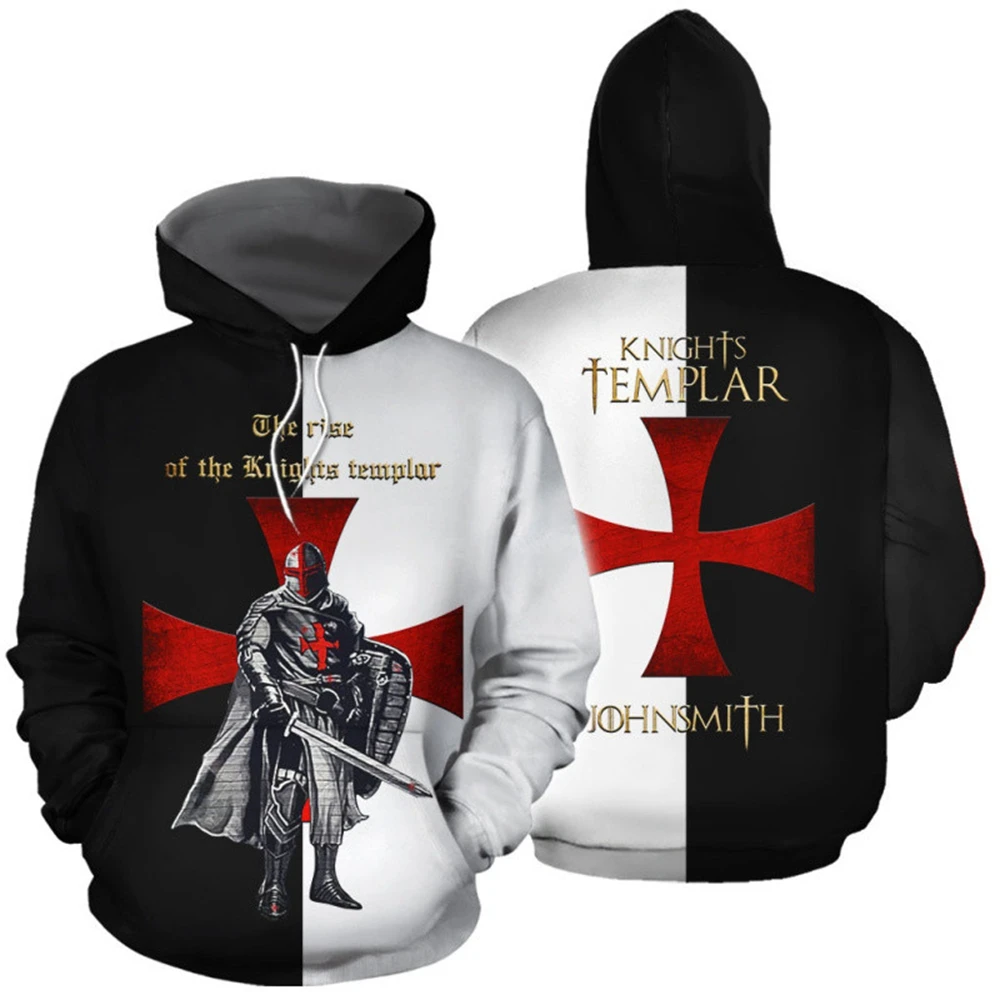 Knights Templar Armor Hoodies Jacket Crusader Cross Medieval Sweathsirt Pullover Full Printed 3D Men\'s Hoodie Tracksuit Carnival