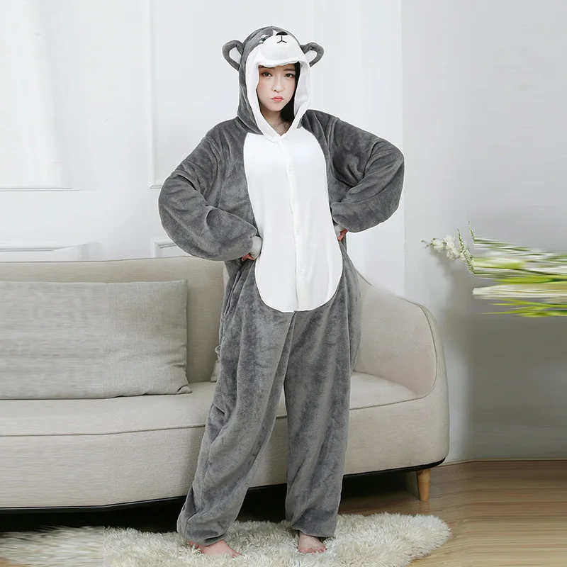 Siberian Husky Dog Costume for Adult Cartoon Kigurumi Animal Cosplay Onesies Pajamas Jumpsuit  Hoodies for Halloween