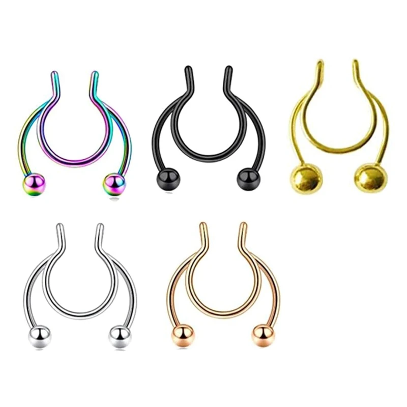 1pc Fake Septum Colorful Jewelry Non Piercing Stainless Steel Nose Ring Women Gifts Colorful Non Piercing Nose Ring Jewelry