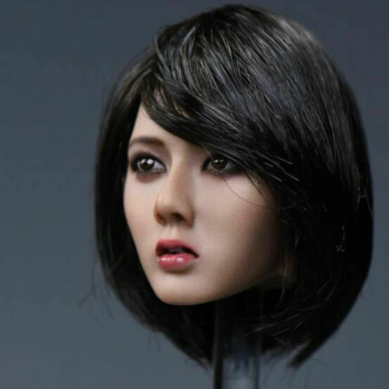 1/6 Asian Girl Xiu Long Short Hair Head Sculpt Carved Model for 12\'\' PH TBL Female Soldier Suntan Action Figure Body