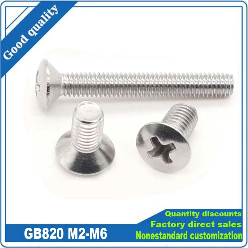 GB820 DIN966 A2-70 304 Stainless Steel Cross Recessed Phillips Raised Countersunk Head Half Oval Screw Bolts M2 M2.5 M3 M4 M5 M6