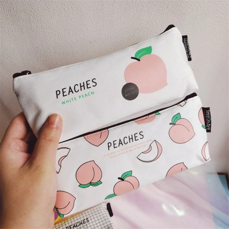 Peach Cute pencil case Canvas stationery bag School Pencil cases for children pen bag student pen case gifts kawaii Storage bag