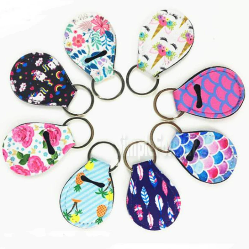 1000pcs Coin Holder Printed Neoprene Chapstick Keychain Holder mix 14 colors Party Holiday Gifts