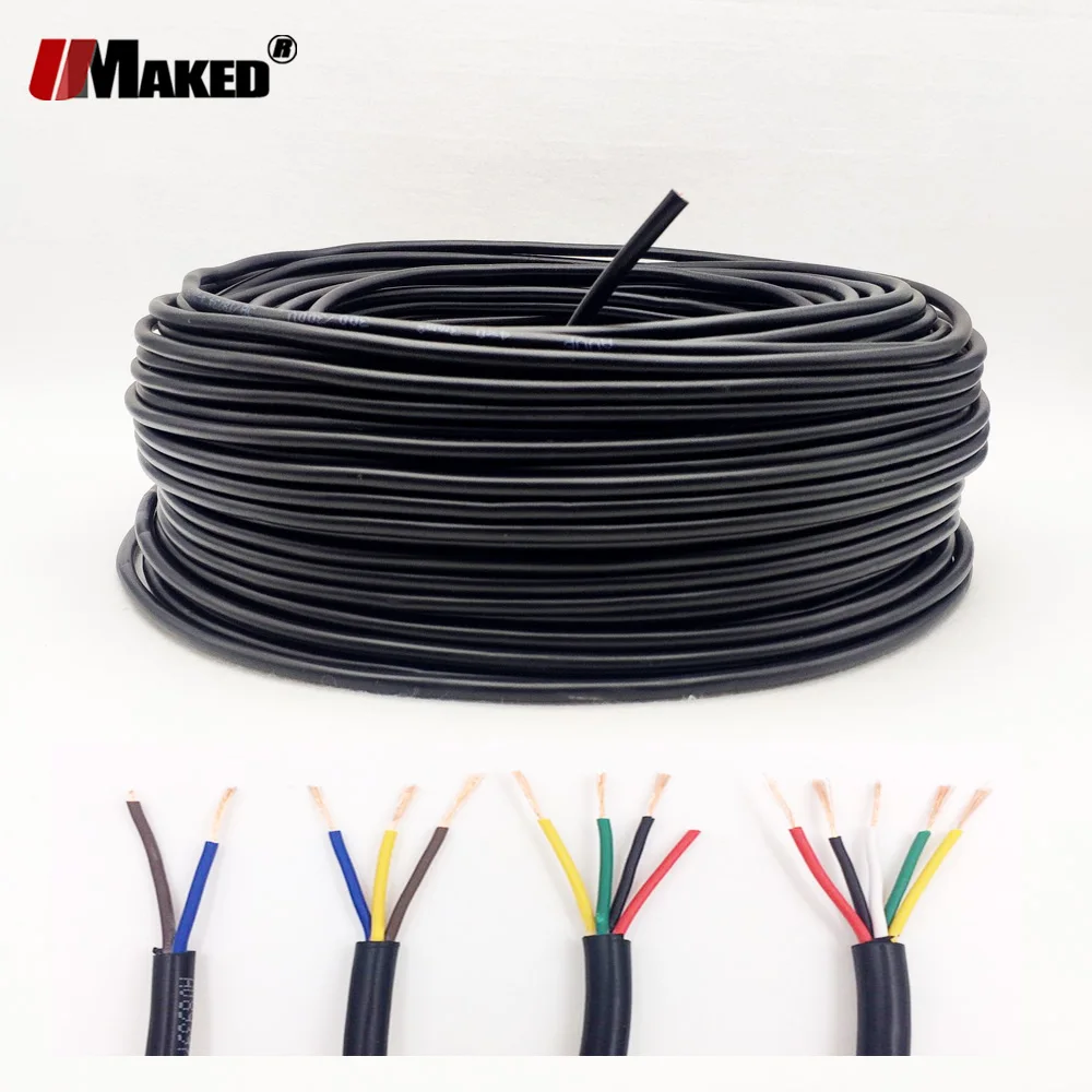 100m RVV Cable 22AWG 2Pin 3pin 4pin 5pin Signal Control Power extension wire Black PVC insulated Electrical wire copper cables