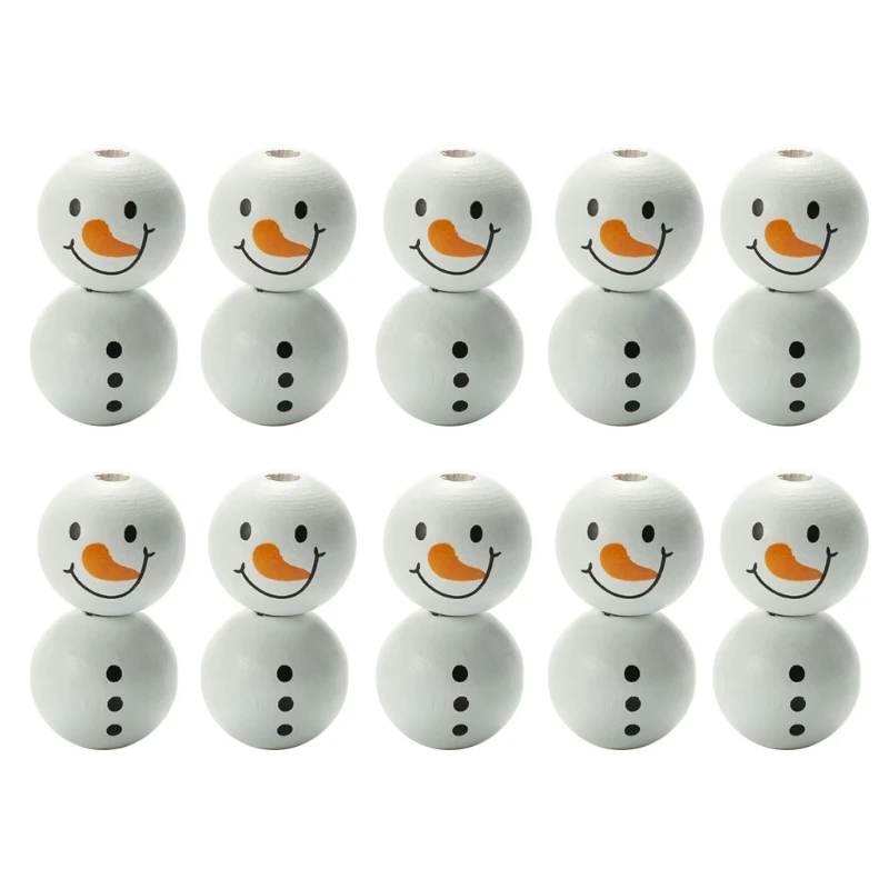 20 Pcs Christmas Wooden Beads Snowman Winter Loose Round Bead Ornament for Christmas Party Diy Crafts Jewelry Making