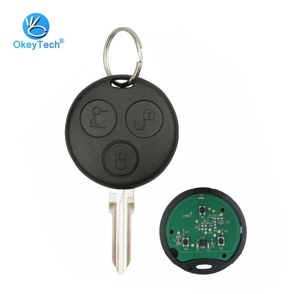 OkeyTech for Benz MB Mercedes Smart Fortwo 450 Forfour Roadster City Coupe 3 Button 433Mhz Uncut Blank Blade with Key Ring