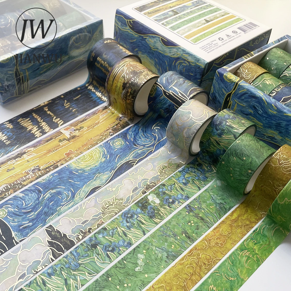 jianwu pecas conjunto bronzeamento arte washi conjunto de fita van gogh impressao scrapbooking diario decoracao papelaria 01