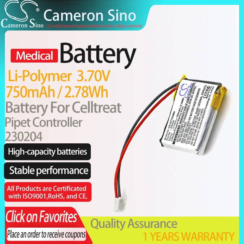 CameronSino Battery for Celltreat Pipet Controller fits Celltreat 230204 Medical Replacement battery 750mAh/2.78Wh 3.70V white