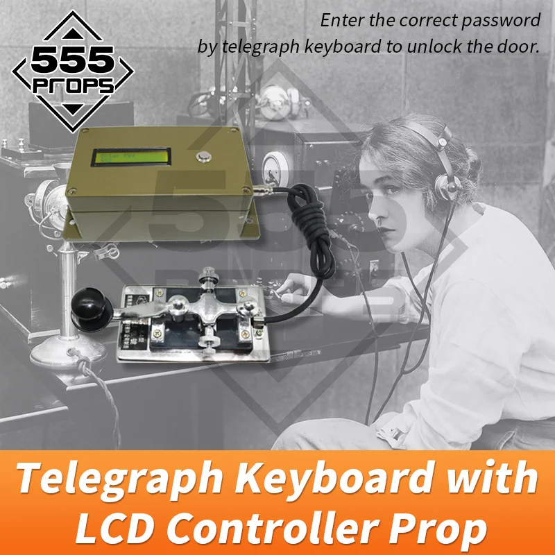 555PROPS Morse Code Telegraph Keyboard with LCD Controller Prop Escape Room Enter correct password by keyboard to unlock