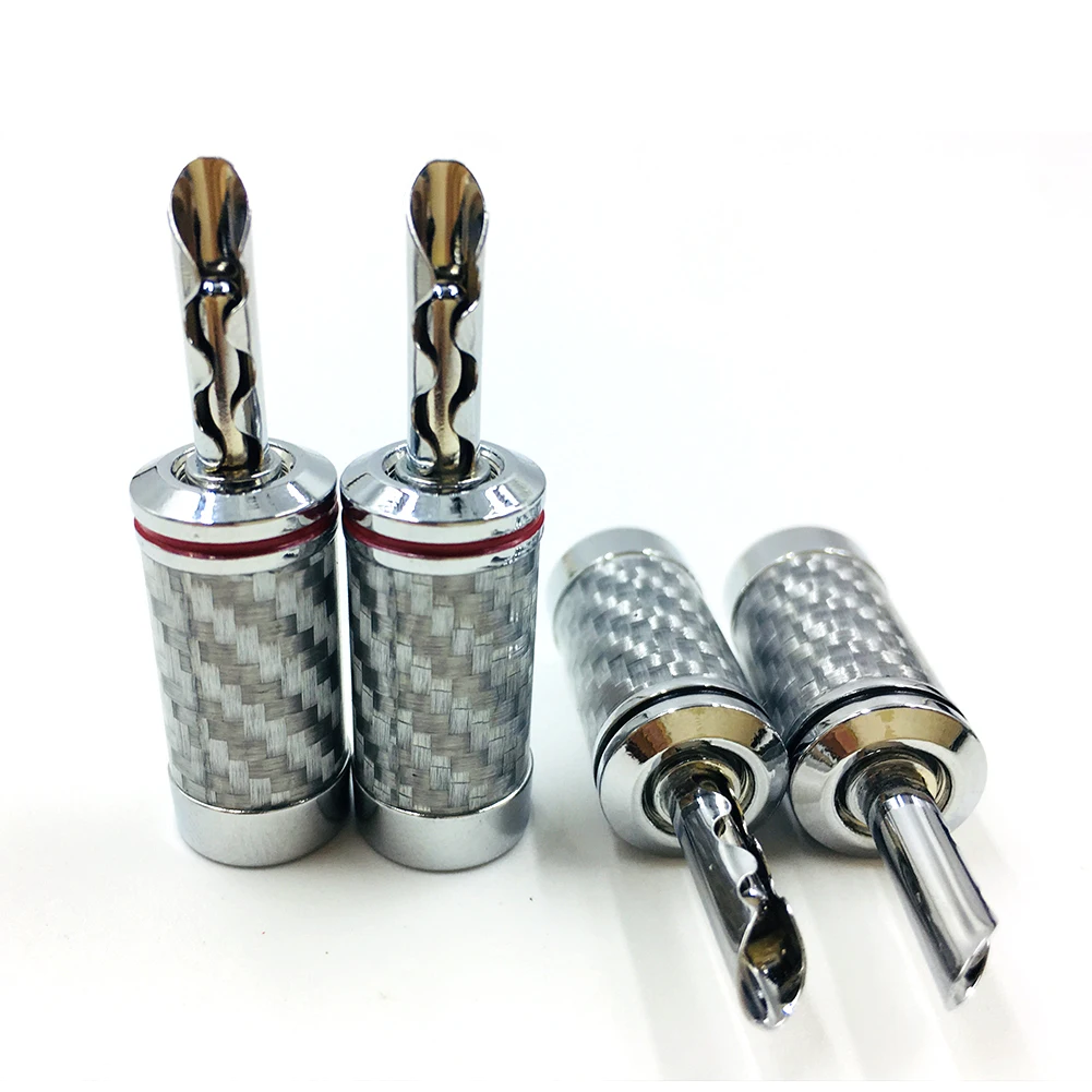 4Pcs Neue Hohe Qualitt Hifi  berzogene banana stecker Carbon fiber audio lautsprecher kabel banana stecker buchse jack stecker