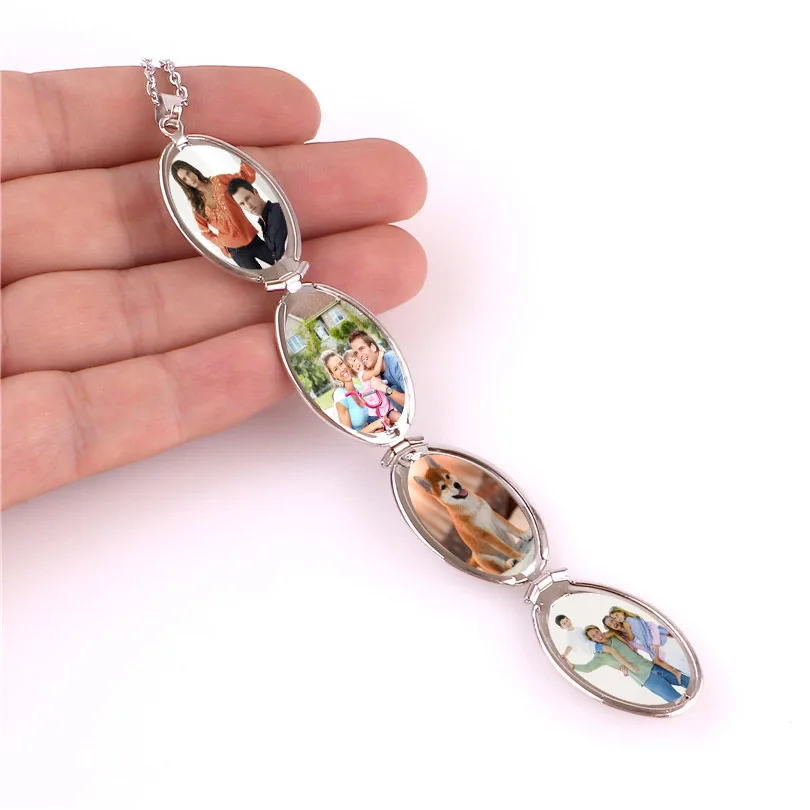 Fashion Album Box Necklaces Magic 4 Photo Pendant Memory Floating Locket Necklace Oval Flower Flash Box No photos