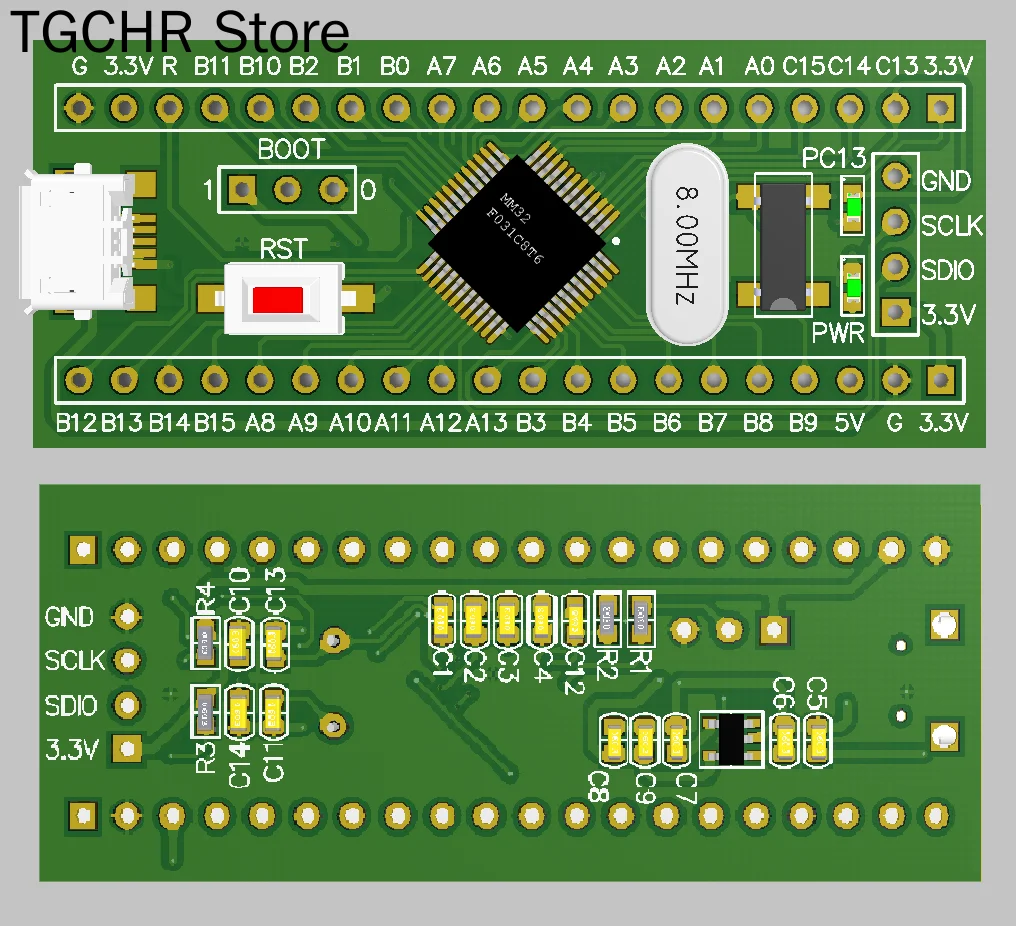 و MM32F031C8T6 الأساسية مجلس اللحاء M3 يحل محل STM32 مع Mm32f031 الحد الأدنى لوحة تطوير النظام