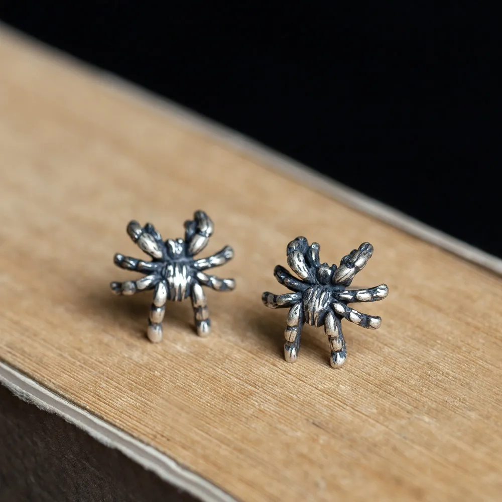 MKENDN-pendientes de plata de ley 925 con forma de araña para hombre y mujer, aretes de estilo Punk, gótico, callejero, Hip Hop, para Halloween