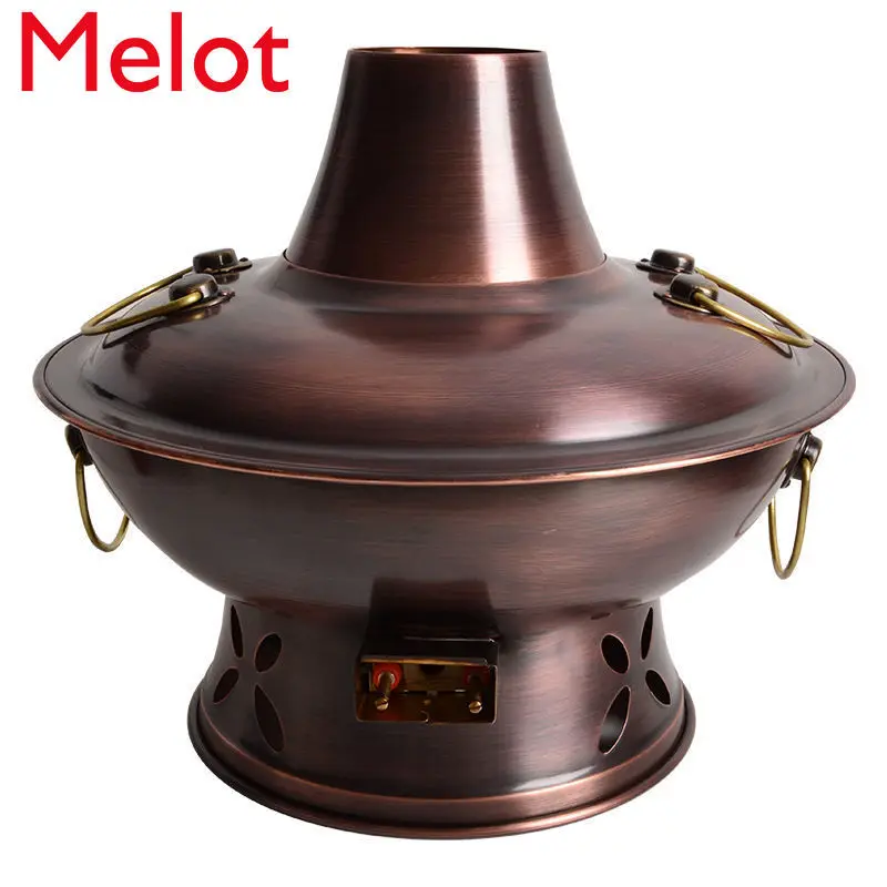 Retro Hot Pot Pure Red Copper Thickened Electric Charcoal Dual-Use Old Stove Copper Pot Thickened Electric Pot Charcoal Hot Pot