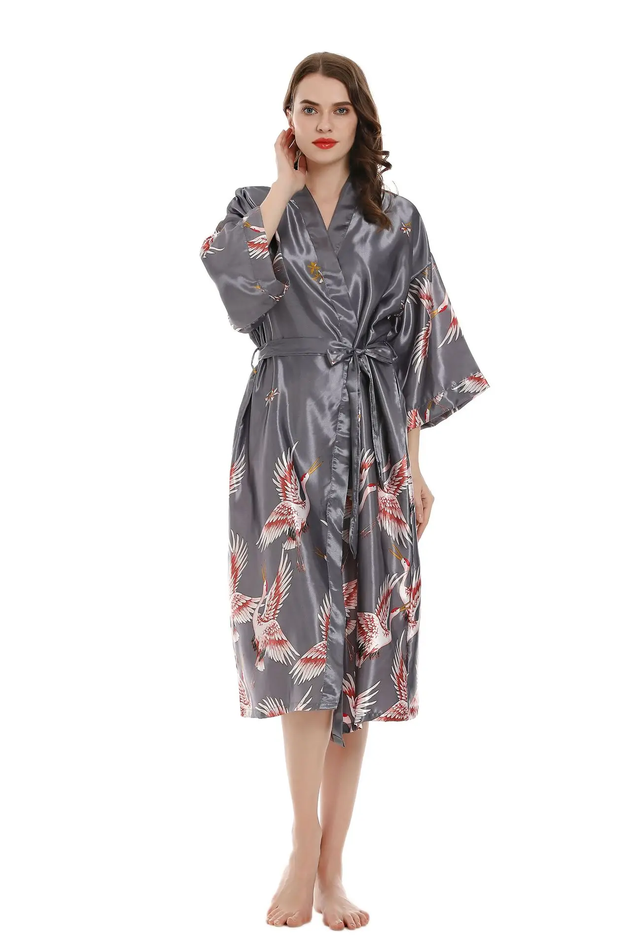 Bata larga kimono de rayón para dormir para mujer, ropa de lencería femenina, para novia y dama de honor, con bolsillo, estilo albornoz y vestido de