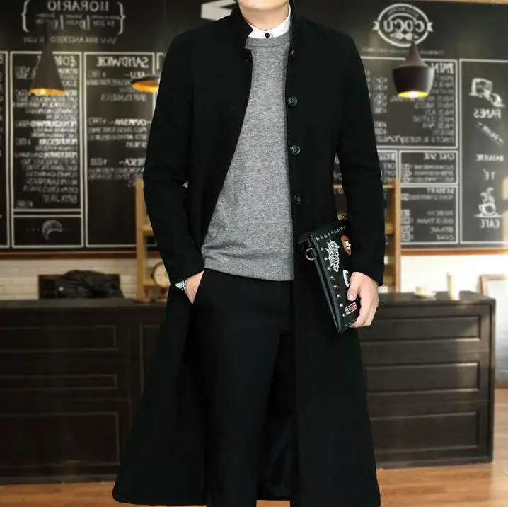 

Korean HOT Men's New Slim suit collar Long woollen male Knee-length trench coat Men Fashion personality jackets M-4XL