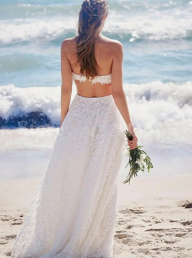 LORIE 2020 New Boho Wedding Gowns Full Elegant Lace Sleeveless Backless Sexy Beach Bride Dress No Train Cheap Simple