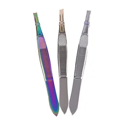 1PC Eyebrow Hair Tweezers Professional Eyebrow Hair Removal Tweezer Flat Tip Tool Stainless Steel  Tweezers