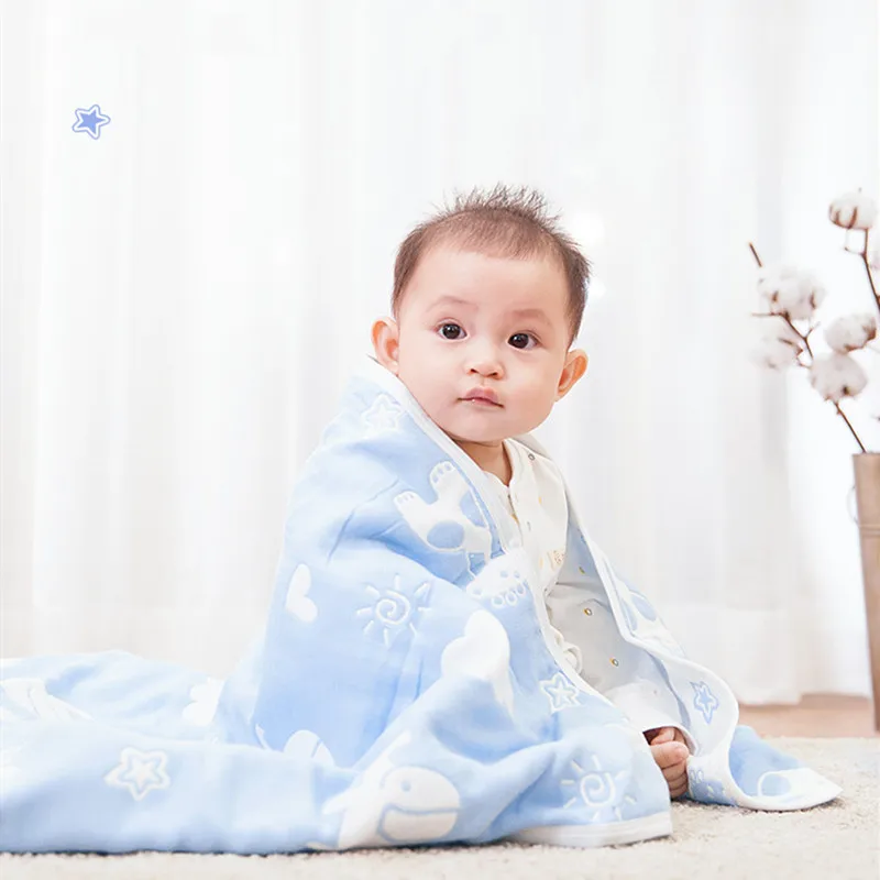 6 طبقات الشاش القطن الشاش منشفة بطانية للأطفال 100% سميكة عالية الجودة منشفة استحمام 110x110 سنتيمتر لمسة ناعمة للأطفال #2