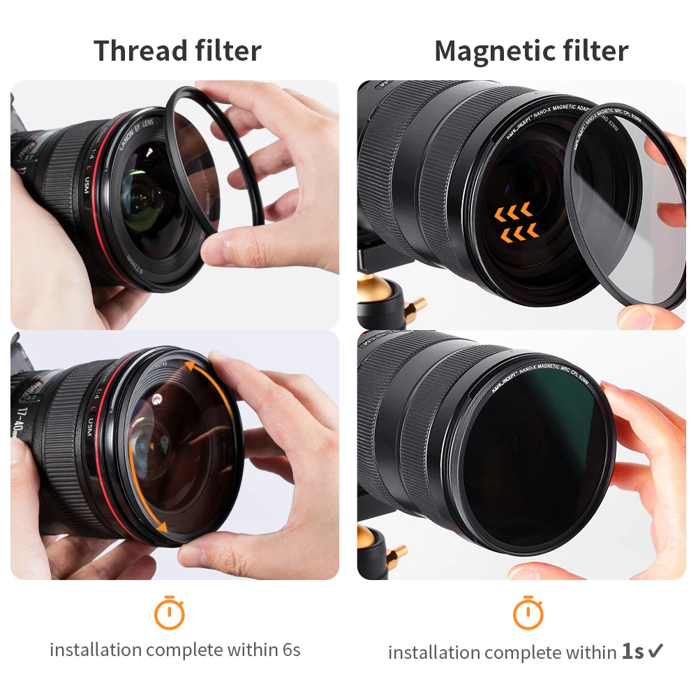 K&F Concept Magnetic HD CPL Nano-x Camera Filter with Lens Cap Circular Polarizeing Multi-Layer Coatings 52mm 58mm 62mm 67mm