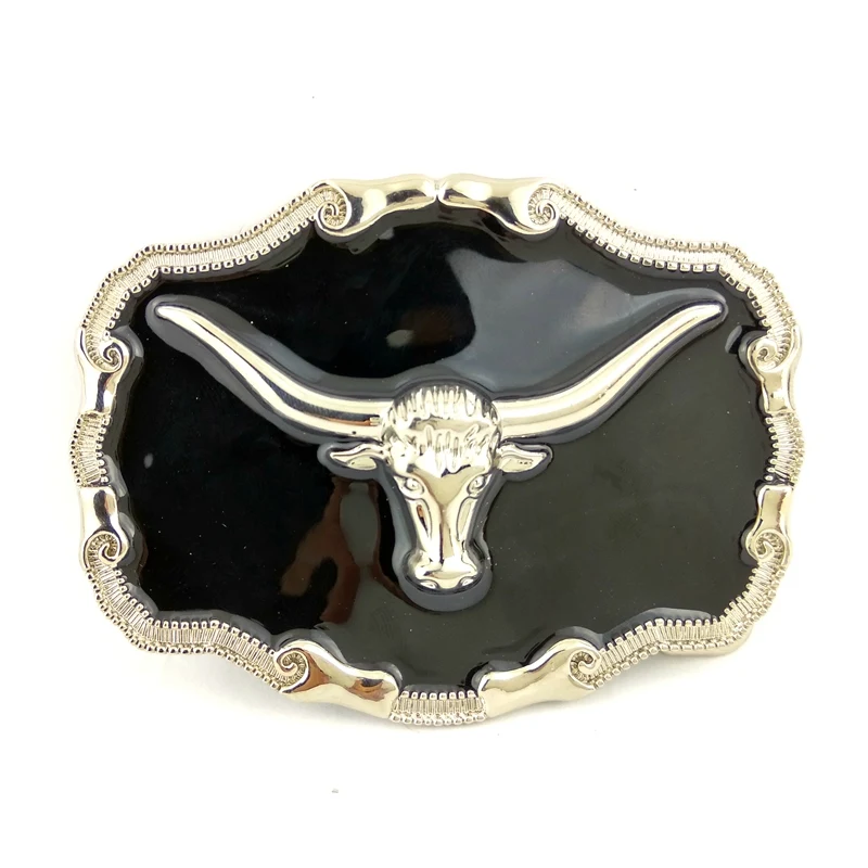 Silver Longhorn Bull Head Black Enamel Metal Belt Buckle for Men Boys Casual Western Cowboy Accessories Drop Shipping Welcome