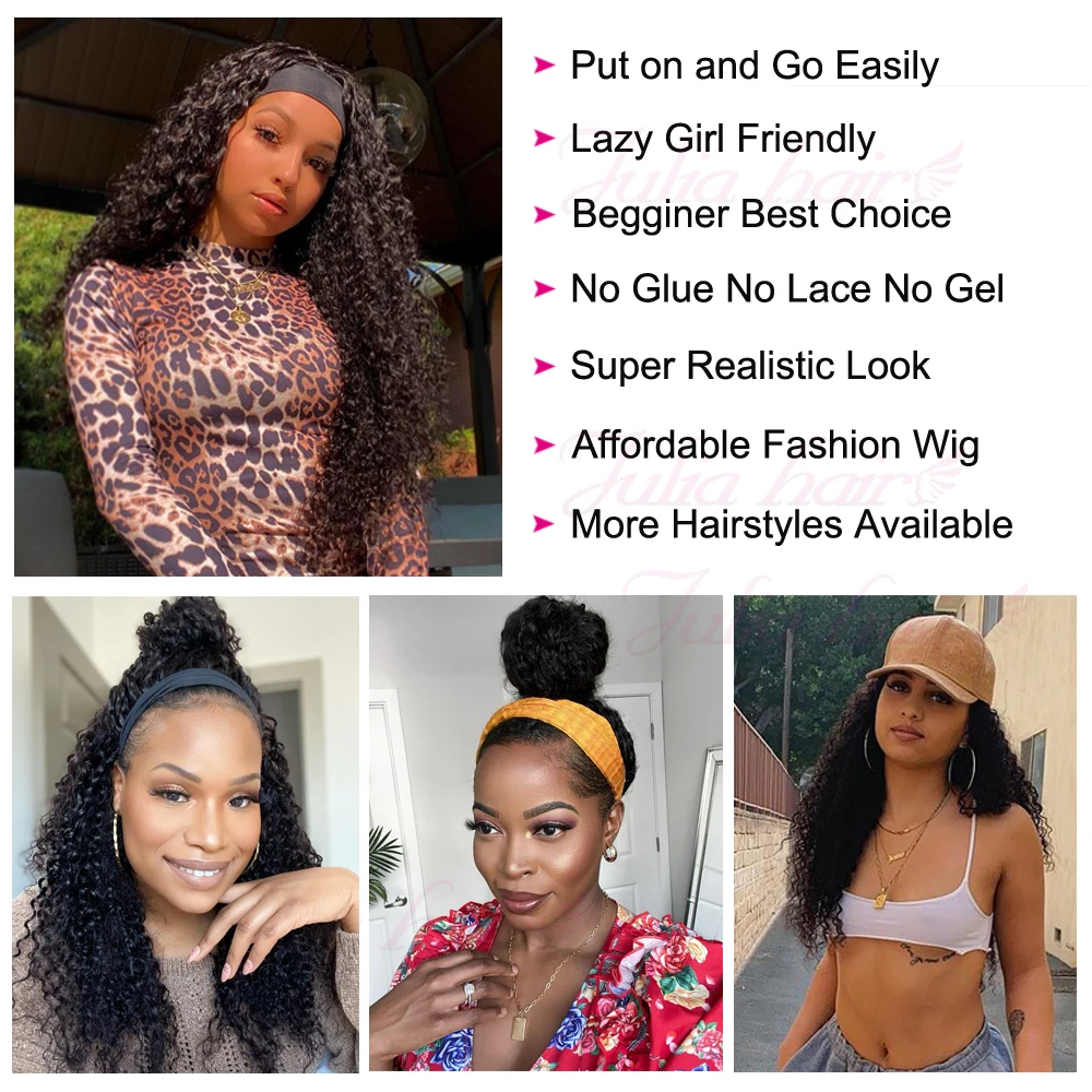 Ali Julia Malaysian Curly Headband Wig Human Hair Headband Scarf Wig V Part Wig Human Hair No Sew In Beginner Friendly image 6