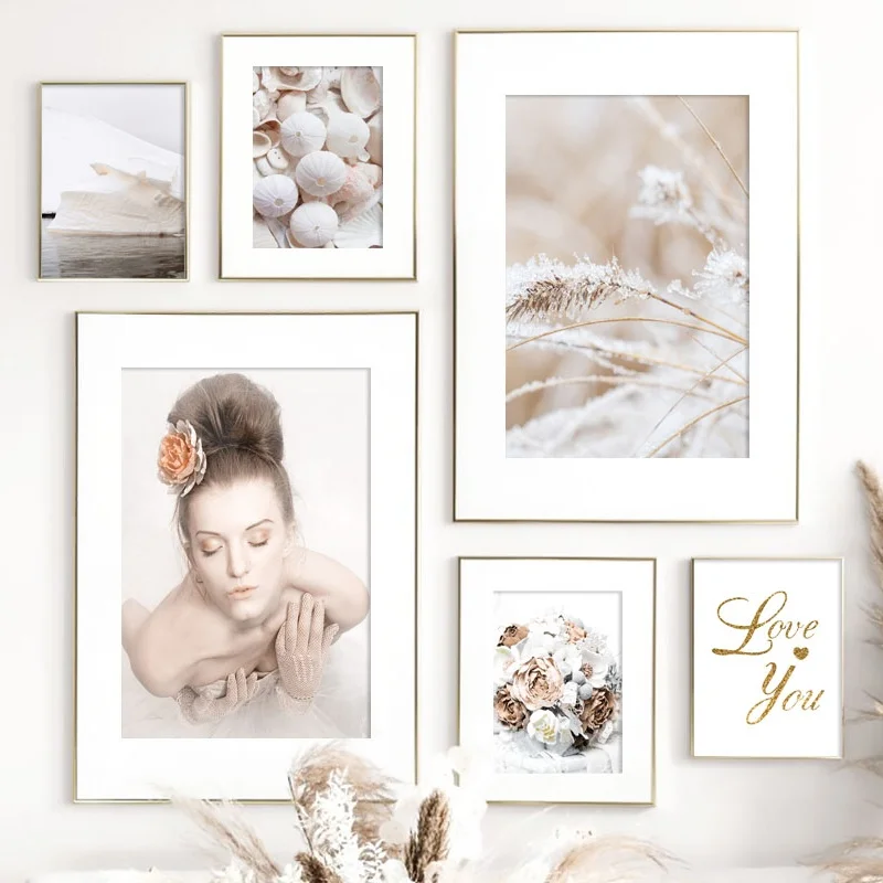 Holding Flowers Woman Glacier Reed Seashell Wall Art Canvas Painting Nordic Posters And Prints Decor Pictures For Living Room