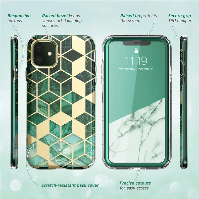 i-Blason For iPhone 11 Case 6.1 inch (2019 Release) Cosmo Full-Body Glitter Marble Bumper Cover with Built-in Screen Protector