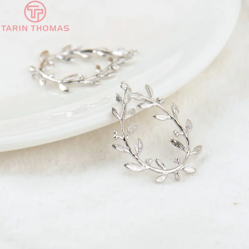 (827)6CPS 23x30MM 24K Gold Color Plated Brass Hollow Flower Vine Charms Pendants High Quality For DIY Jewelry Making