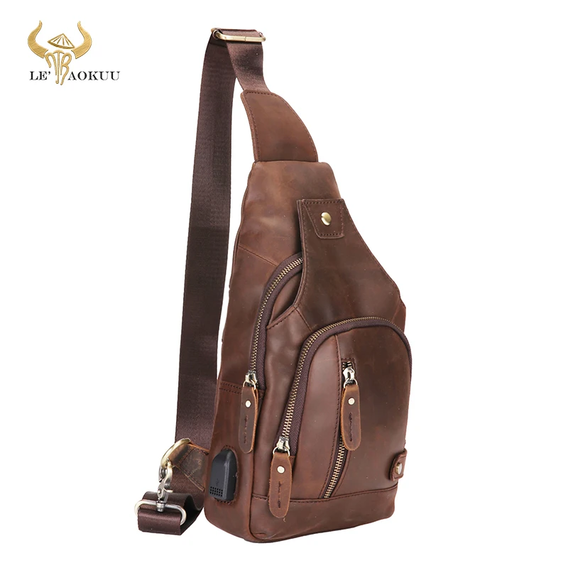 New Hot Sale Real Crazy Horse Leather Retro Sling Chest Bag 8