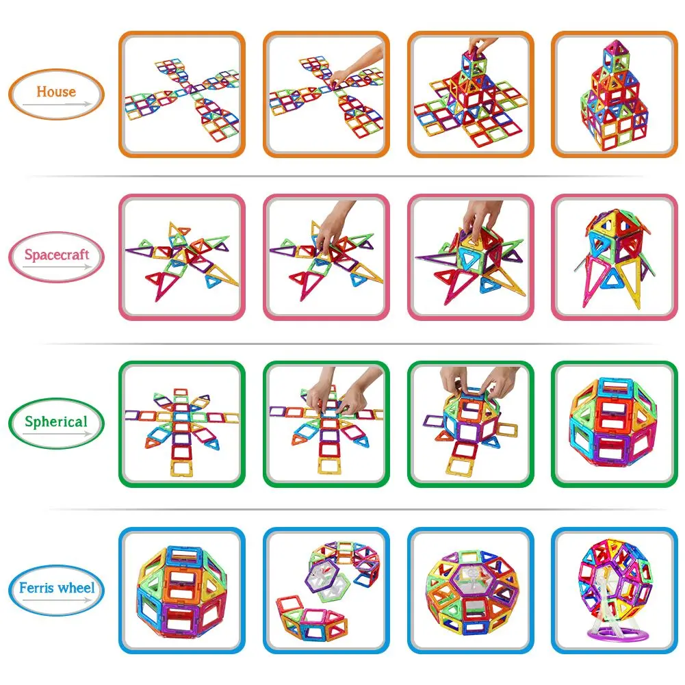 102 szt. Magnetycznych zestawów konstrukcyjnych duży rozmiar Model Designer gry klocki magnetyczne zabawki edukacyjne Montessori dla dzieci