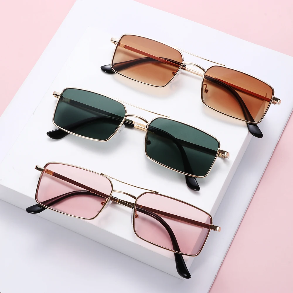 2021 New Ocean Lens Retro Rectangle Sunglasses Small Metal Frame Classic Fashion Women Men European Personality Cycling Glasses