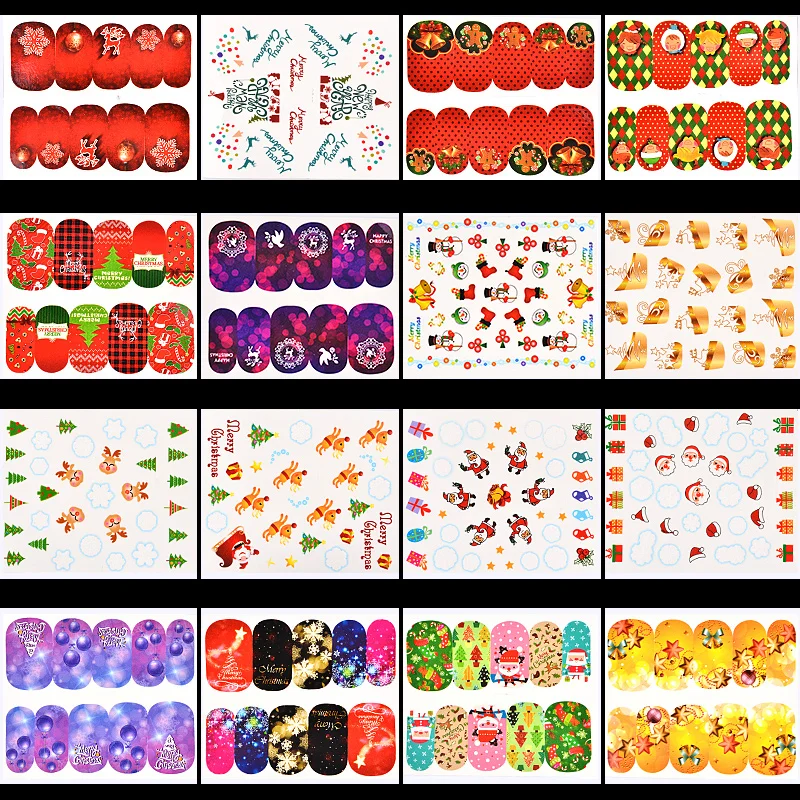 45 Sheets Christmas Nail Stickers Santa Claus Snowflake Jingle Bells Water Transfer Decals Nail Art Xmas New Year Decorations