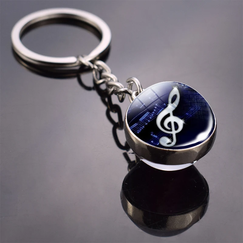 Nota musicale portachiavi Art Music Clef Picture doppio lato Cabochon sfera di vetro portachiavi gioielli amanti della musica regali Dropshipping