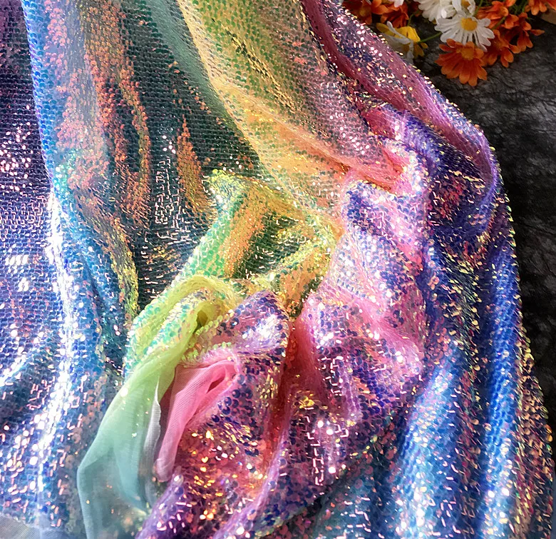 Color Rainbow Super Shingle Special Material Sequin Fish Scale Fabric Drape Wedding Dress Fabric