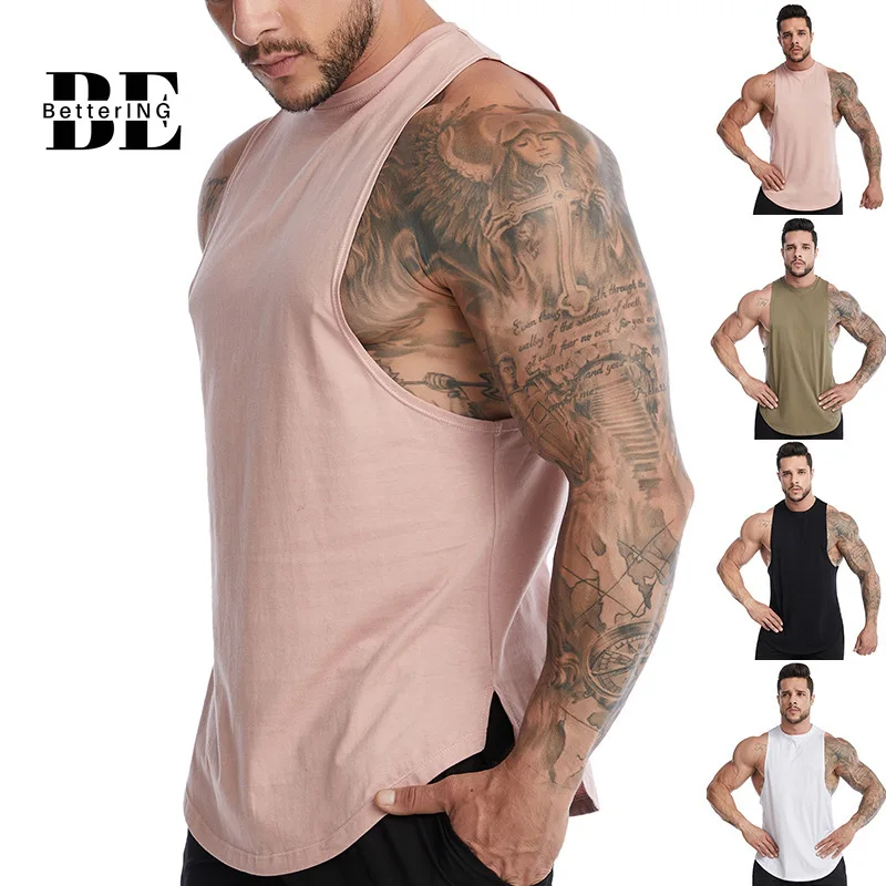 2021 Men's New Sports Vests Loose Elastic Large Size Sleeveless Fitness Clothes Running Basketball Cotton Vests Summer