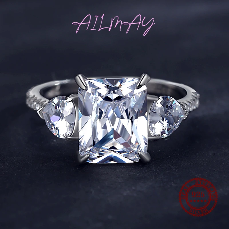 Ailmay Exquisite Luxury Rectangle 3ct  AAAAA CZ Ring 925 Sterling Silver Rings For Women Wedding Engagement Fine Female Jewelry