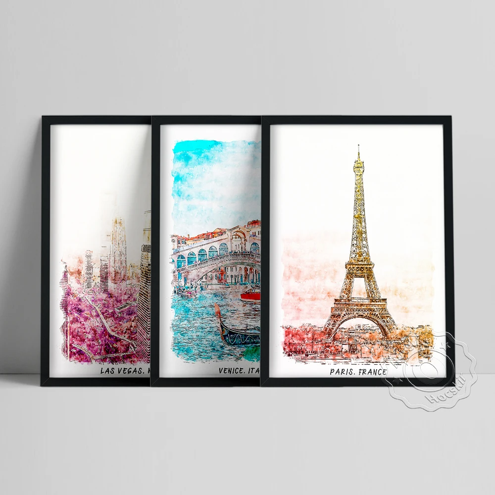 ملصق السفر العالمي، لاس فيغاس نيفادا البندقية إيطاليا فرنسا باريس مدينة مشهد جدار صورة، برج الجسر المائية جدار الفن #1