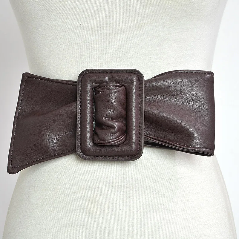 Ceinture en cuir PU pour femme, peau de mouton, large, noir, dames, robe élégante, vintage, mode