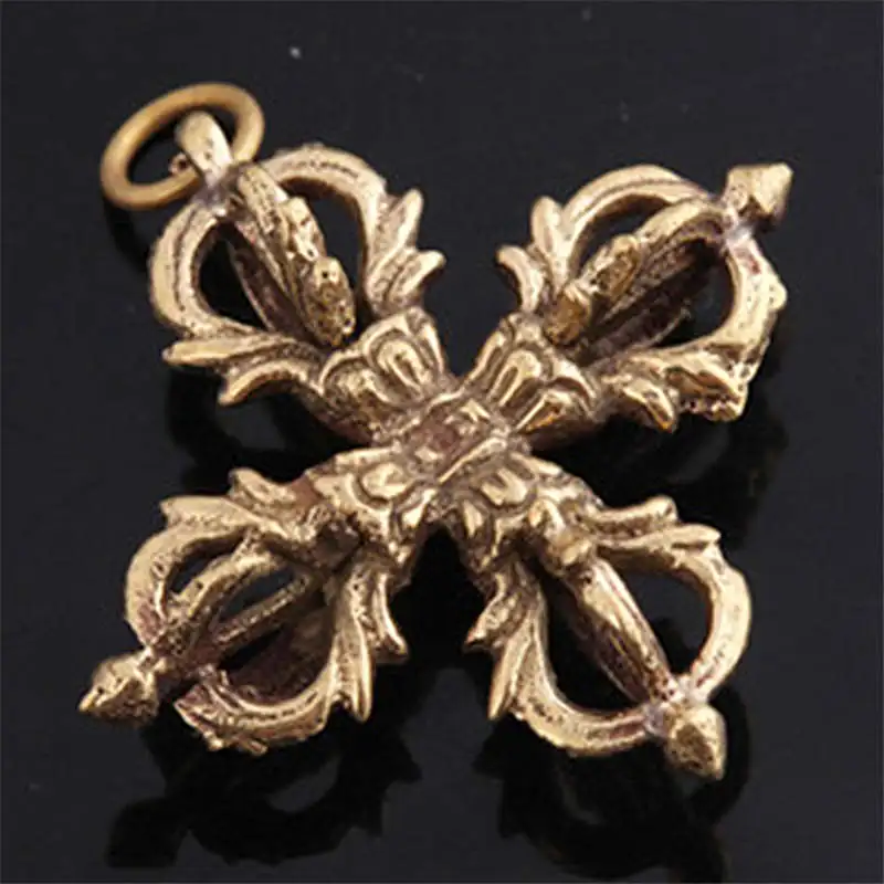 Tibetan Jewelry Amulet Brass Golden Cross Vajra Charms for Man TBP288