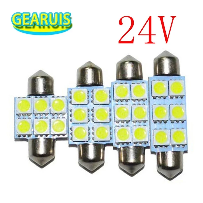 

300pcs Truck 24V Festoon C5W 6SMD 5050 6 SMD 6 leds 5050 31MM 36MM 39MM 42MM Auto led light DC24V White Blue Red